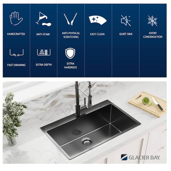 Gunmetal Black Stainless Steel 30 in. 18 Gauge Single Bowl Dual Mount Kitchen Sink with Black Spring Neck Faucet