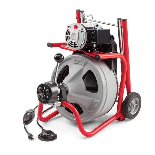 K-400 AutoFeed Drain Cleaning Snake Auger 120-Volt Drum Machine and C-32IW 3/8 in. x 75 ft. Cable + Tool Set & Gloves