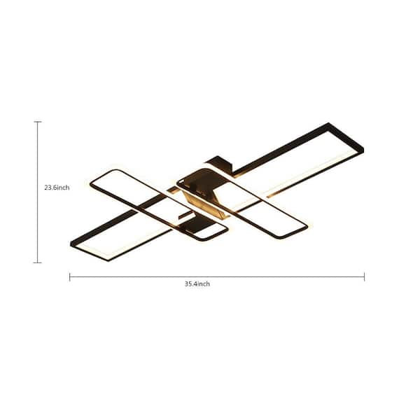 35.4 in. 1-Light Black Modern Geometric Dimmable Selectable LED Semi-Flush Mount Ceiling Light with Remote