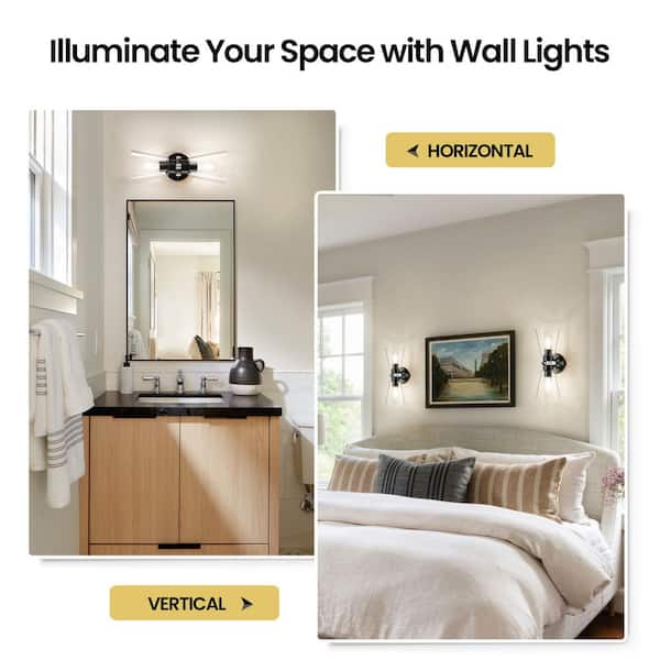 5 in. 2-Light Black Modern Wall Sconce with Clear Glass Up Down Bathroom Sconces Wall Lighting