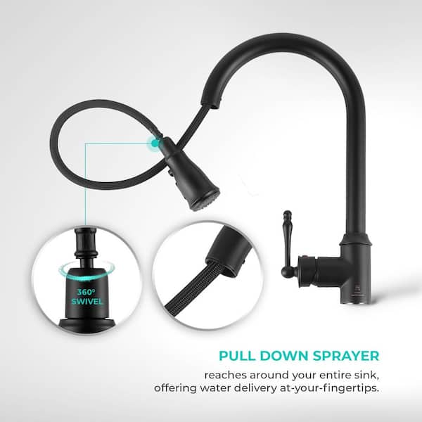 Easy-Install Single-Handle Pull-Down Sprayer Kitchen Faucet with Flexible Hose in Matte Black