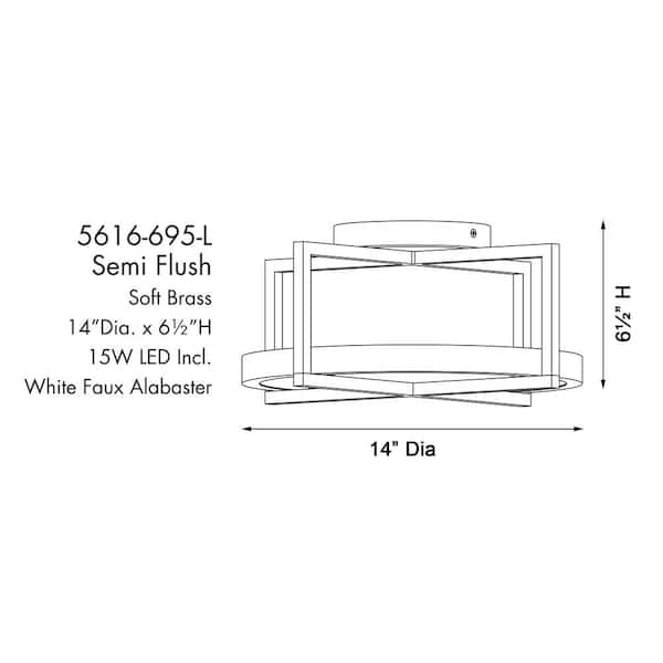 Boada 14 in. 1-Light Soft Brass LED Semi-Flush Mount with White Faux Alabaster Diffuser