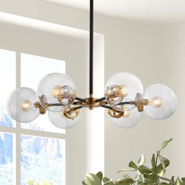 Caleb 6-Light Black and Brass Cluster Pendant Light with Clear Glass Shades