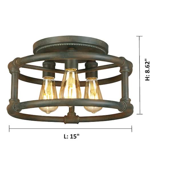 Wymer 15 in. W x 8.62 in. H 3-Light Zinc Semi-Flush Mount