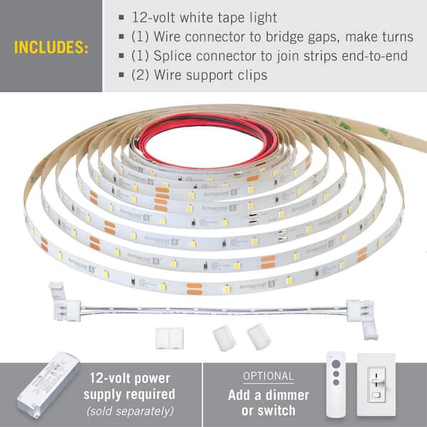 RibbonFlex Home 16 ft. (5m) 12-Volt White LED Strip Light Tape 30 LED/m 3000K