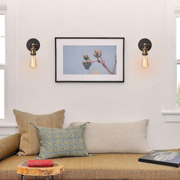 Modern Black Wall Sconce, 1-Light Industrial Brass Gold Vanity Light Bathroom Wall Light with Adjustable Arm