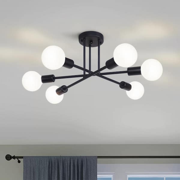 Highlandville 23.62 in. 6-Light Black Sputnik Semi-Flush Mount