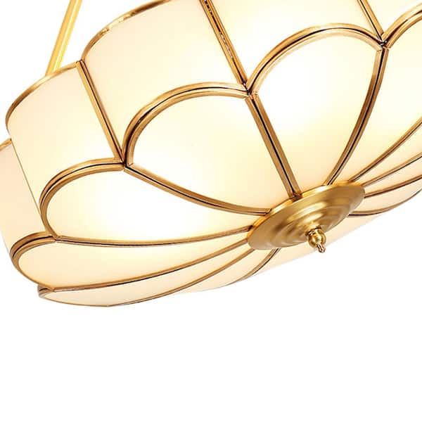 23 in. Tiffany Semi-Flush Mount Ceiling Light with Amber Glass Shade Gold