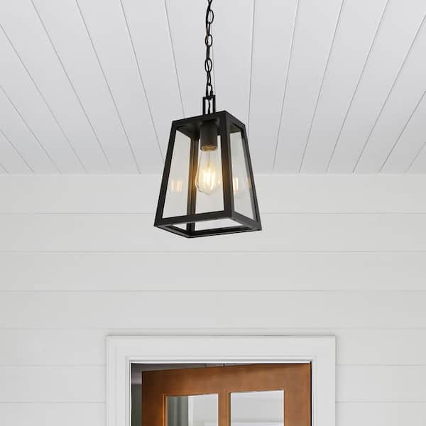 Glendale 6.75 in. 1-Light Black/Clear Outdoor LED Pendant Farmhouse Industrial Iron/Glass