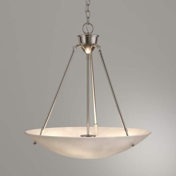 3-Light Brushed Nickel Pendant with Alabaster Glass
