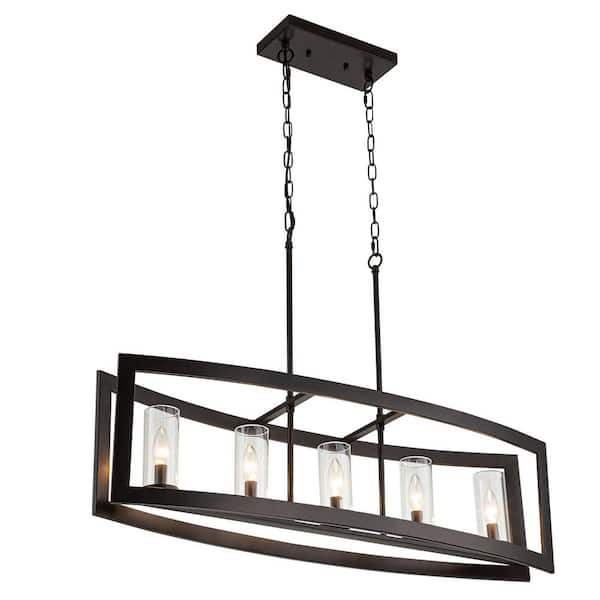 Sylvette 5-Light Oil Rubbed Bronze Kitchen Curved Island Chandelier with Glass Shade