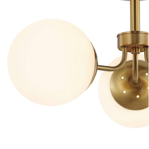 Olivier 23.5 in. 3-Light Brass Gold Bohemian Farmhouse Iron/Frosted Glass LED Semi Flush Mount, White