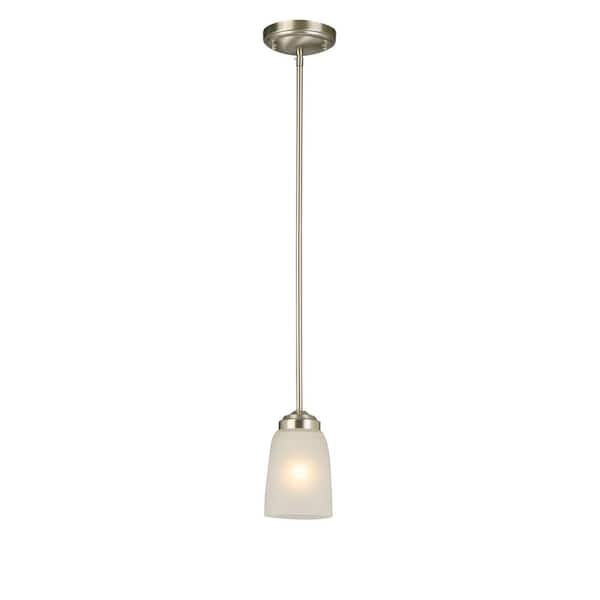 1-Light Brushed Nickel Mini Pendant with Frosted Glass Shade