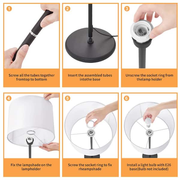 65 in. Black LED Modern Floor Lamp with Shade Bulb Included