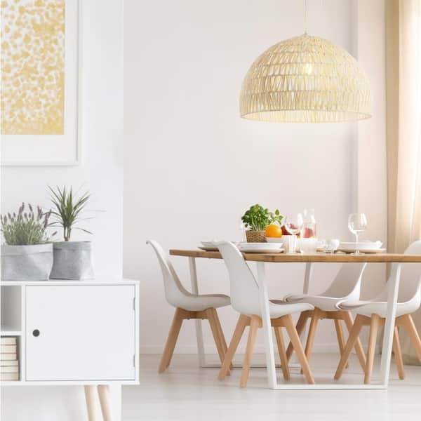 Campana 20 in. Woven Rattan Dome LED Pendant-Light, Cream