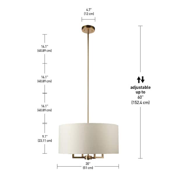 Emery 4-Light Matte Brass Pendant Light with Beige Fabric Shade