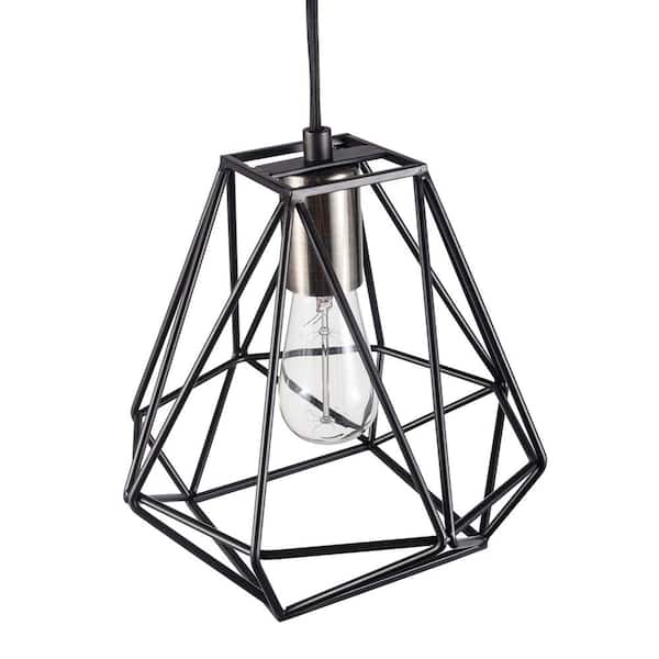 Brielle 60-Watt 1-Light Matte Black Shaded Pendant Light with Cage Shade