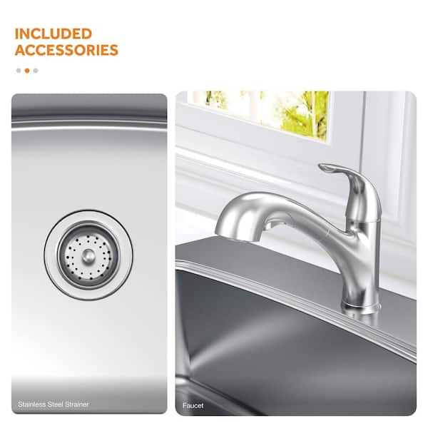 All-in-One Drop-In Stainless Steel 33 in. 2-Hole Single Bowl Kitchen Sink with Pull-Out Faucet