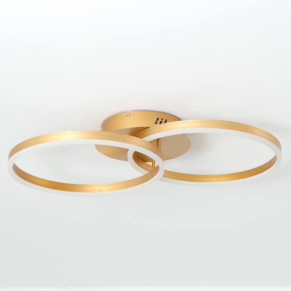 28 in. 2-Light Gold Ring Dimmable LED Semi-Flush Mount for Dining Room Bedroom 3000K Warm Light