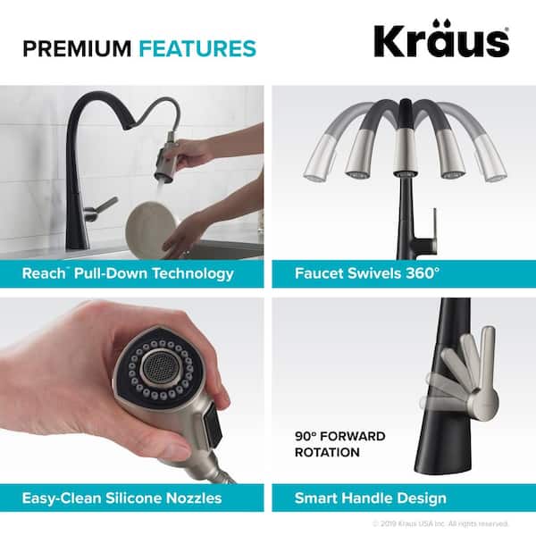 Nolen Single-Handle Pull-Down Sprayer Kitchen Faucet with Dual Function Sprayer in Spot Free Stainless Steel/Matte Black