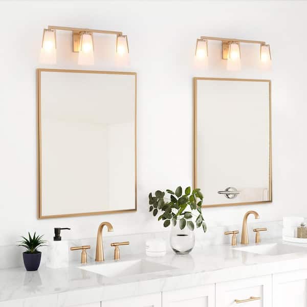 22 in. Modern Farmhouse Gold Bathroom Vanity Light, 3-Light Wall Sconces Lighting with Bell Frosted Glass Shades