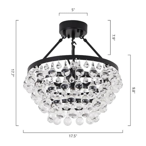Jackson 17.5 in. 5-Light Black Semi-Flush Mount With Crystal