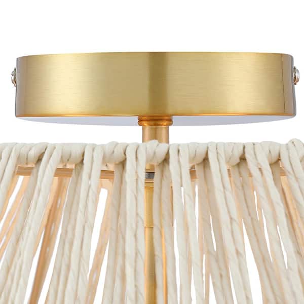 Bohe 16 in. 2-Light Brass/Beige Bohemian Woven Rope Semi-Flush Mount Ceiling Light