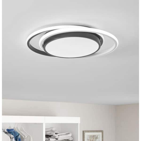 18.89 in. 3-Light Black Modern Smart Circle 42-Watt Integrated LED Flush Mount Ceiling Lighting
