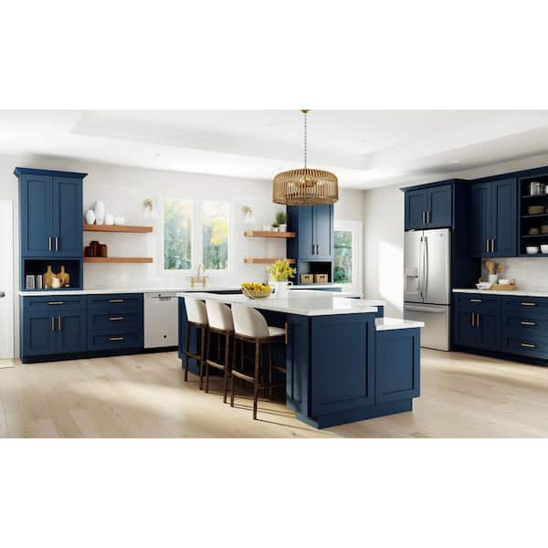 Newport Blue Painted Plywood Shaker Assembled  Kitchen Cabinet End Panel 24 in W x 0.75 in D x 34.5 in H