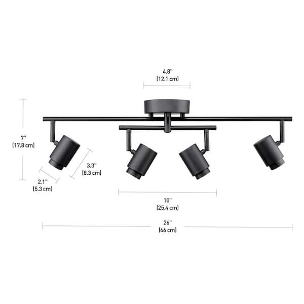 Walton 2 ft. 4-Light Matte Black 29-Watt Integrated LED Linear Track Lighting Kit with Swivel Center Bar