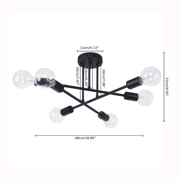 Highlandville 23.62 in. 6-Light Black Sputnik Semi-Flush Mount