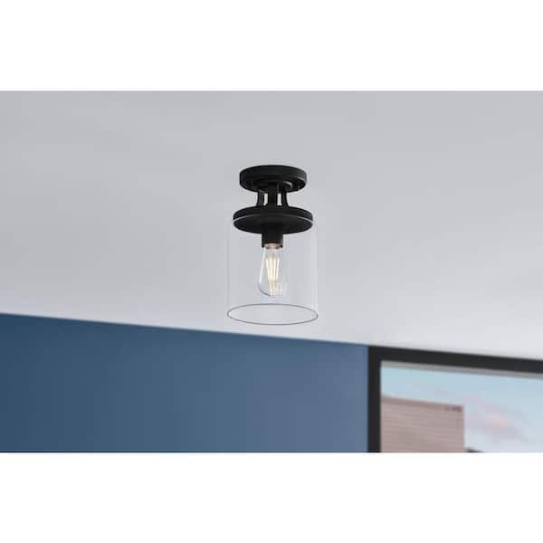 Kendall Manor 11 in. 1-light Matte Black Round Semi-Flush Mount Ceiling Light