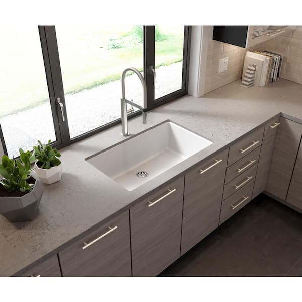 Drop-in/Undermount Granite Composite 33 in. Single Bowl Kitchen Sink in White