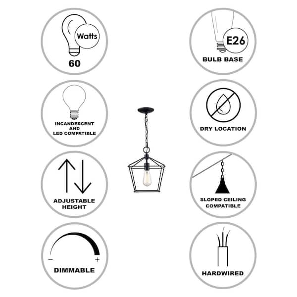 10 in. 1-Light Black Farmhouse Pendant Light Fixture with Caged Metal Shade