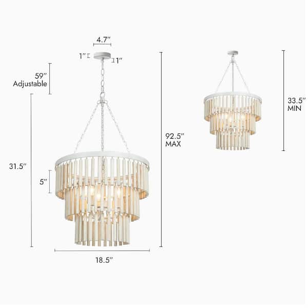 Modern 18.5 in. 3-Light Antique White Wooden Chandelier, Coastal Bedroom Chandelier, Farmhouse Hanging Pendant Light