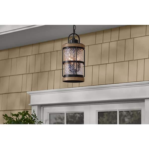 Fuller Park 15.25 in. 3-Light Matte Black Hanging Outdoor Pendant Lamp