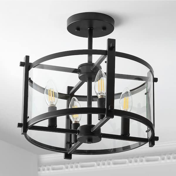 Hampdon 15 in. Oil Rubbed Bronze Iron/Glass Modern Drum LED Flush Mount