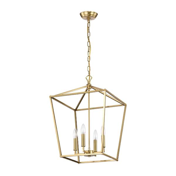 Renzo 4-Light 16 in. Gold Caged Lantern Modern Pendant
