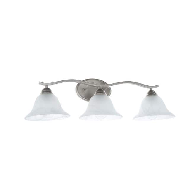 Andenne 26.3 in. 3-Light Transitional Brushed Nickel Bathroom Vanity Light Fixture with Marbleized Glass Shades
