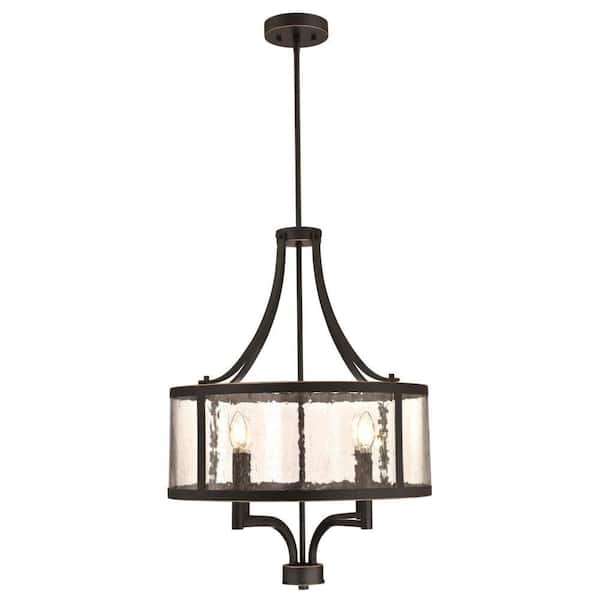 Belle View 4-Light Oil Rubbed Bronze with Highlights Chandelier with Clear Seeded Glass Drum Shade