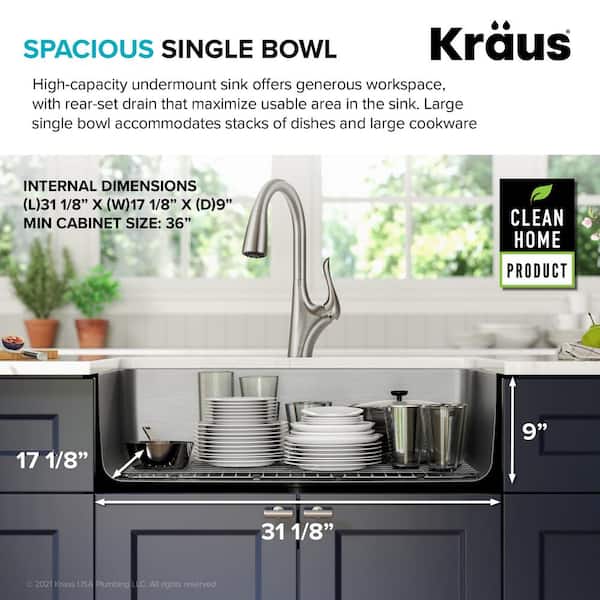 Dex 16-Gauge Stainless Steel 32.87 in. Single Bowl Undermount Kitchen Sink