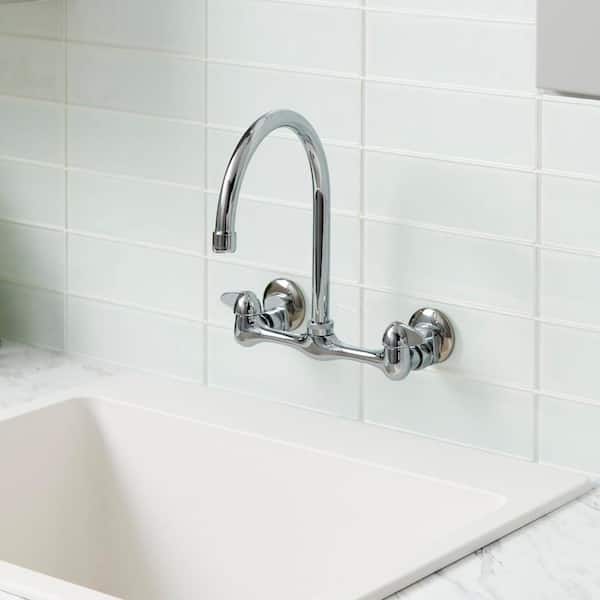 Builders Double-Handle Wall Mount Standard Kitchen Faucet in Polished Chrome