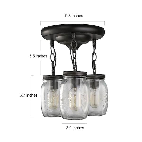 3-Light Modern Farmhouse Semi-Flush Mount Oil-Rubbed Bronze Classic Mason Jar Kitchen Ceiling Light