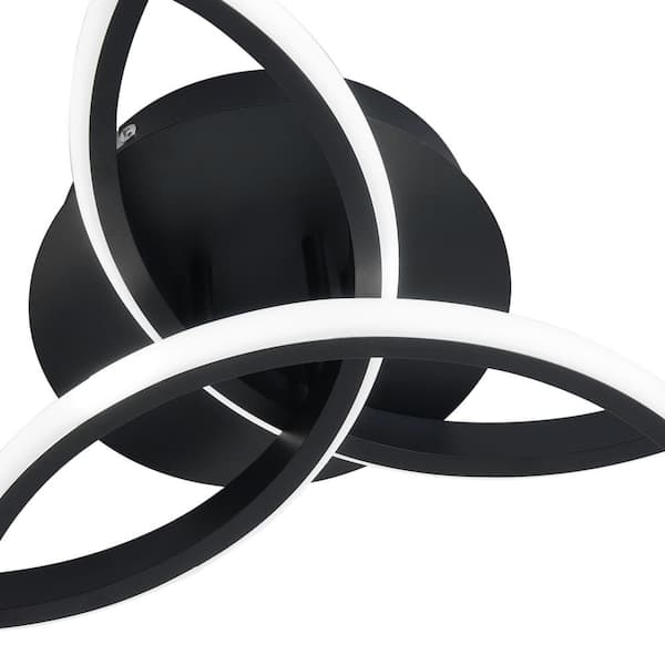 21.65 in. 3-Light Modern Black 40-Watt LED Semi-Flush Mount 3 Rings Circle Close to Ceiling Light Fixture