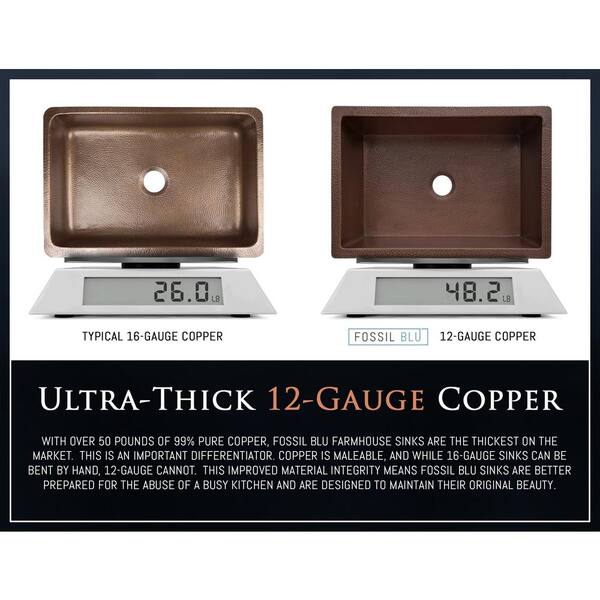 Luxury Dark Patina 12-Gauge Copper 30 in. Single Bowl Farmhouse Apron Kitchen Sink with Accs and Flat Front