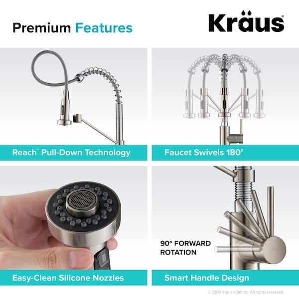 Spot Free 18-Inch Kitchen Faucet with Dual Function Pull-Down Sprayhead in all-Brite Stainless Steel/Chrome Finish