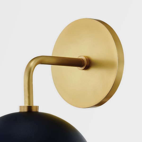 Renee 1-Light Aged Brass/Black Wall Sconce with Opal Glossy Shade