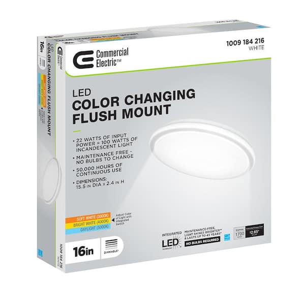 16 in. Low Profile LED Flush Mount Round Closet Light Fixture 1700 Lumens 3000K 4000K 5000K Dimmable Hallway Stairwell