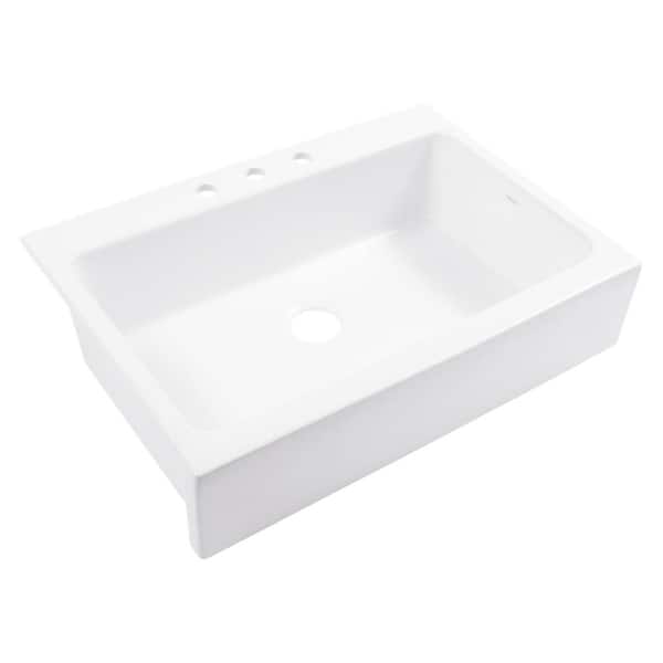 Josephine 34 in. 3-Hole Quick-Fit Drop-In Farmhouse Single Bowl Crisp White Fireclay Kitchen Sink