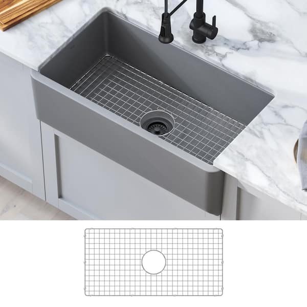 Turino Matte Gray Fireclay 33 in. Single Bowl Farmhouse Apron Kitchen Sink